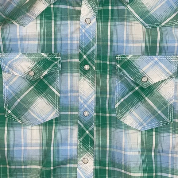 Wrangler 20X Competition Pearl Snap Western Shirt Medium Plaid Cowboy Flip Cuffs - Picture 4 of 10